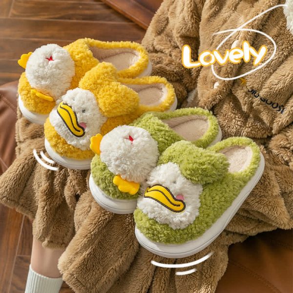 Chic Cartoon Duck Plush Slippers - Modakawa Modakawa