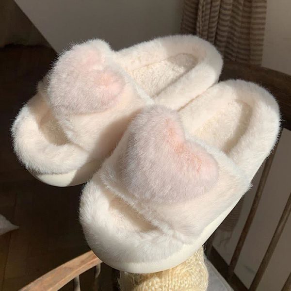 Cute Love Heart 3D Decor Plush Slippers - Modakawa Modakawa