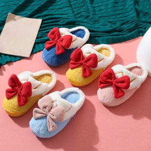 Cute Bow Knot Plush Slippers - Modakawa modakawa