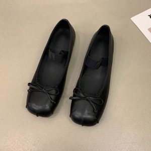 Sqaure Toe Bowknot Satin Mary Janes Flats Shoes - Modakawa modakawa