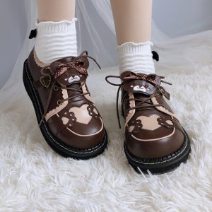 Cute Bear Lace Up Lolita Mary Janes Shoes - Modakawa Modakawa