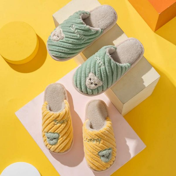 Cute Bear Letters Plush Slippers - Modakawa Modakawa