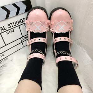 Punk Cross Love Heart Chain Strap Buckle Platform Lolita Shoes - Modakawa modakawa