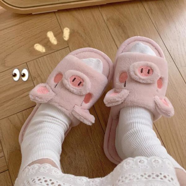 Cute Cartoon Piggy Plush Slippers - Modakawa Modakawa