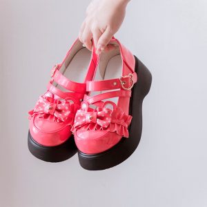 Cartoon Bear Polka Dot Bow Knot Platform Lolita Shoes - Modakawa modakawa