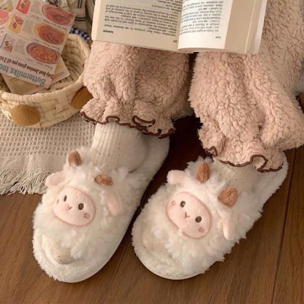 Lovely Cartoon Sheep Plush Slippers - Modakawa Modakawa