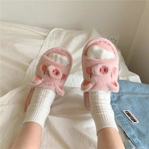 Cute Cartoon Piggy Plush Slippers - Modakawa Modakawa