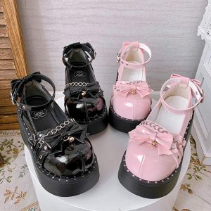 Bow Knot Chain Lolita Mary Janes Shoes - Modakawa modakawa