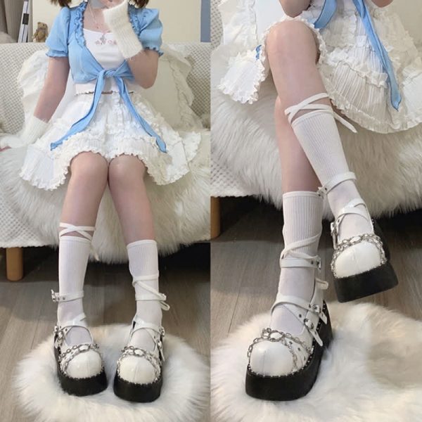 Gothic Platform Chain Lolita Mary Janes Shoes - Modakawa modakawa