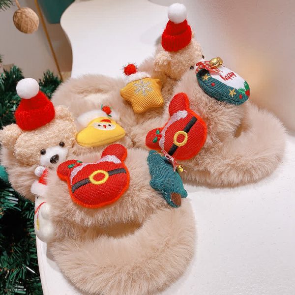 Cute Christmas Cartoon Bear Plush Slippers - Modakawa Modakawa