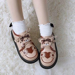 Cute Bear Lace Up Lolita Mary Janes Shoes - Modakawa Modakawa