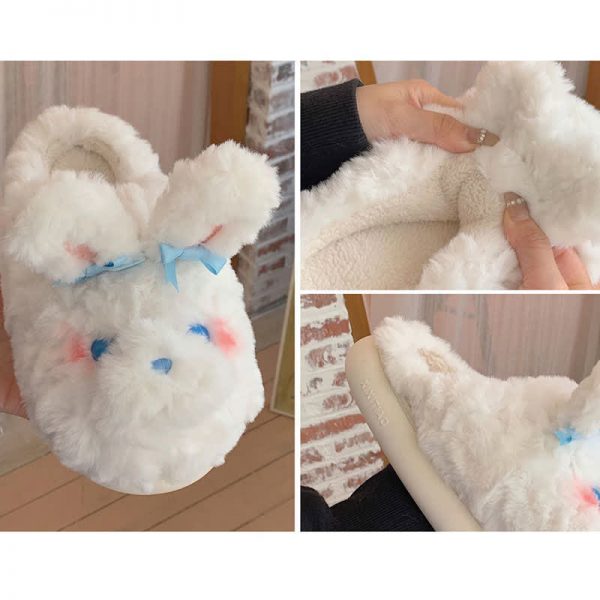 Cute Bow Knot Cartoon Bunny Plush Slippers - Modakawa Modakawa