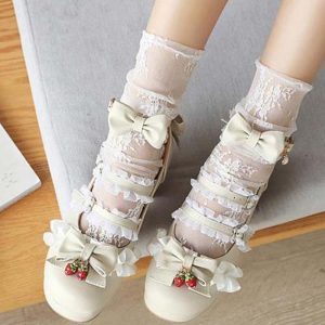 Lace Bow Lolita Kitten Heel Mary Janes Shoes - Modakawa Modakawa