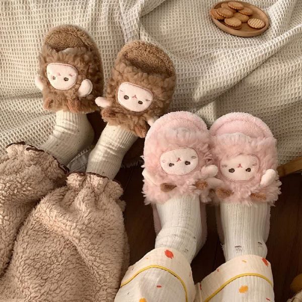 Lovely Cartoon Sheep Plush Slippers - Modakawa Modakawa