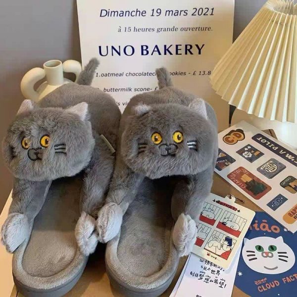 Lovely Cartoon Kitty Plush Slippers - Modakawa Modakawa