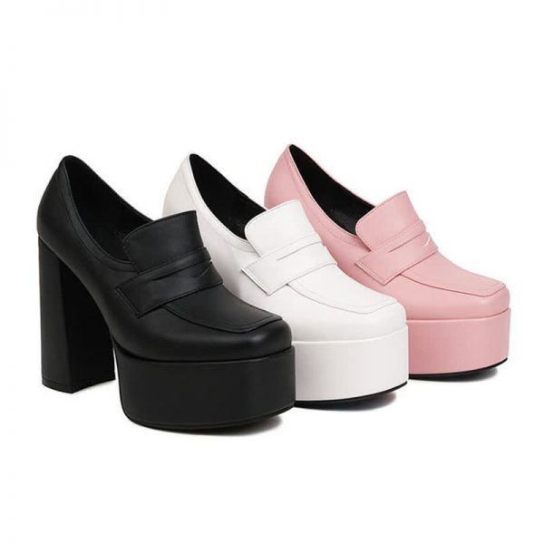 Sqaure Toe Chunk High Heel Mary Janes Shoes - Modakawa modakawa