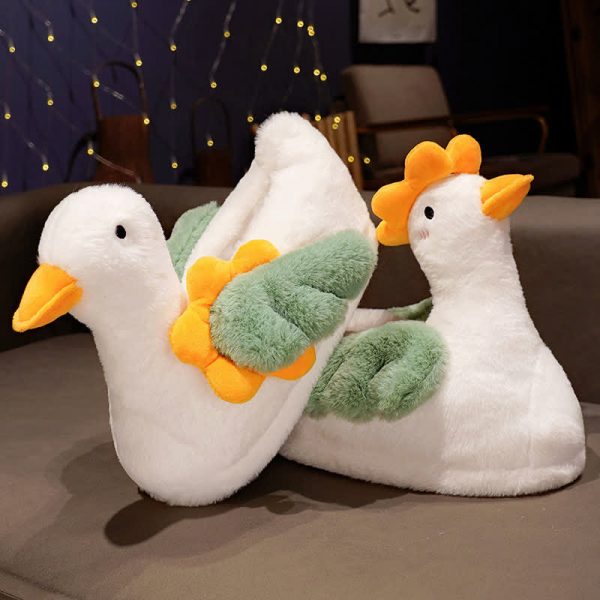 Lovely Flower Cartoon Duck Plush Slippers - Modakawa Modakawa