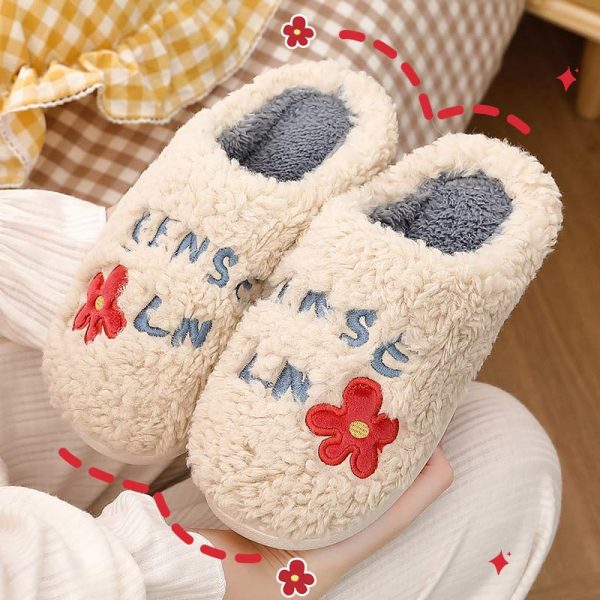 Flower Letters Plush Slippers - Modakawa Modakawa