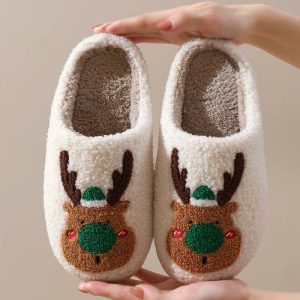 Lovely Christmas Reindeer Plush Slippers - Modakawa Modakawa