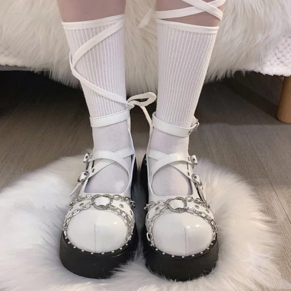 Gothic Platform Chain Lolita Mary Janes Shoes - Modakawa modakawa