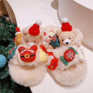 Cute Christmas Cartoon Bear Plush Slippers - Modakawa Modakawa