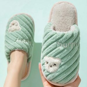 Cute Bear Letters Plush Slippers - Modakawa Modakawa