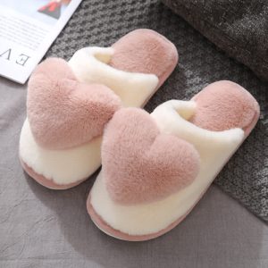 Love Heart Pattern Plush Slippers - Modakawa modakawa