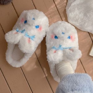 Cute Bow Knot Cartoon Bunny Plush Slippers - Modakawa Modakawa