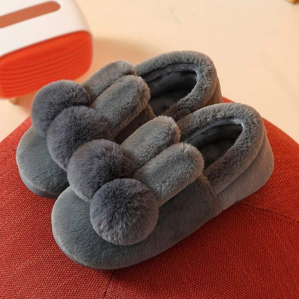 Rabbit Ears Plush Fur Pom Pom Slippers - Modakawa Modakawa