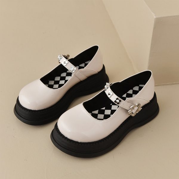 Pure Color Round Toe Mary Janes Shoes - Modakawa Modakawa